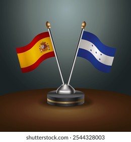 Spain and Honduras table flags relation  with gradient backgrund. Vector Illustration