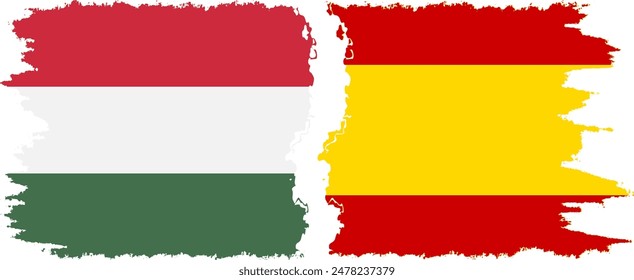 Spain and Hungary grunge flags connection, vector