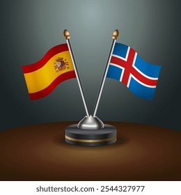 Spain and Iceland table flags relation  with gradient backgrund. Vector Illustration