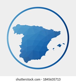 Spain icon. Polygonal map of the country in a gradient ring. Round low poly Spain sign. Vector illustration.