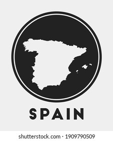 Spain icon. Round logo with country map and title. Stylish Spain badge with map. Vector illustration.