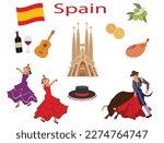 Spain icon set. Flamenco dancer and matador.