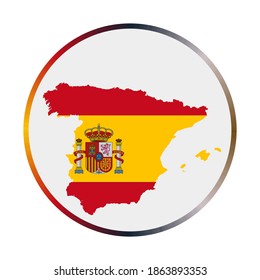 Icono de España. Forma del país con bandera española. Signo redondeado con anillo degradado de colores de bandera. Ilustración vectorial atractiva.