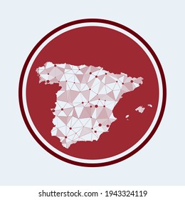 Spain icon. Trendy tech logo of the country. Geometric mesh round design. Technology, internet, network, telecommunication concept. Vector illustration.