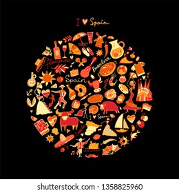 Spain, icons collection. Sketch for your design. Vector illustration