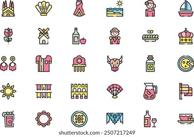 Spain icons collection is a vector illustration with editable stroke.