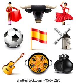 Spain icons detailed photo realistic vector set