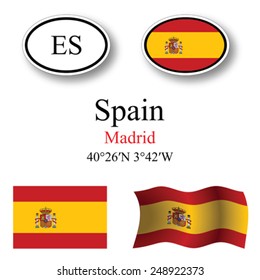 spain icons set against white background, abstract vector art illustration, image contains transparency