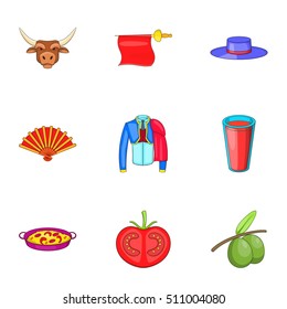 Spain icons set. Cartoon illustration of 9 Spain vector icons for web