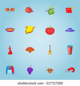 Spain icons set. Cartoon illustration of 16 Spain vector icons for web