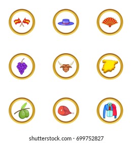 Spain icons set. Cartoon illustration of 9 spain vector icons for web design