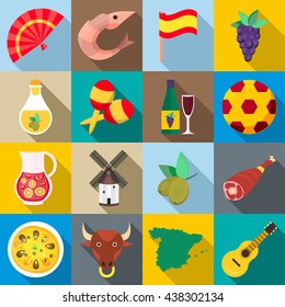 Spain icons set, flat style