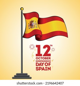 Spain Independence day 12 October with emblem and with Golden Background