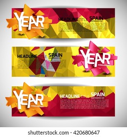 Spain Independence Day Banner. Abstract Polygonal Template. Vector Illustration Eps.10