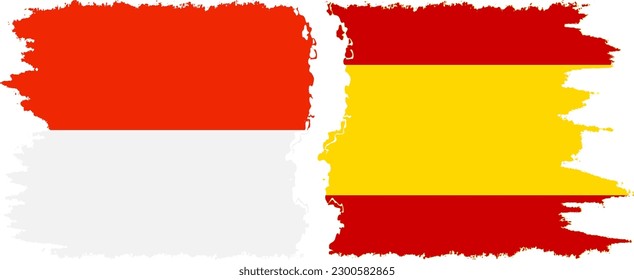 Spain and Indonesia grunge flags connection, vector
