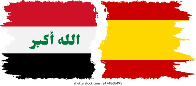 Spain and Iraq grunge flags connection, vector