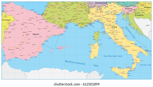Spain and Italy Map. Vector illustration.