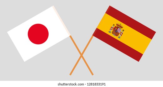 Spain and Japan. The Spanish and Japanese flags. Official proportion. Correct colors. Vector illustration