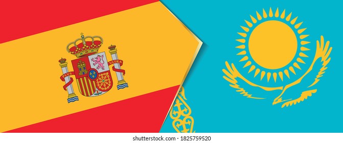 Spain and Kazakhstan flags, two vector flags symbol of relationship or confrontation.