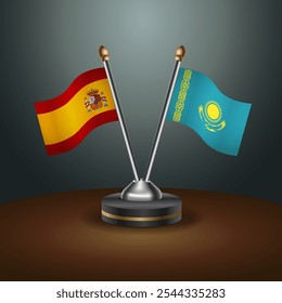 Spain and Kazakhstan table flags relation  with gradient backgrund. Vector Illustration