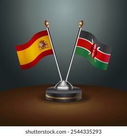 Spain and Kenya table flags relation  with gradient backgrund. Vector Illustration