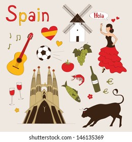 Spain - landmarks and symbols set