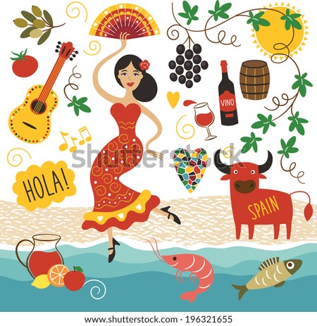 Spain , landmarks and symbols set