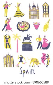 Spain. Landmarks and symbols set. Print design