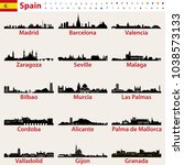 Spain largest cities skylines silhouettes vector set