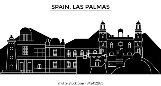 Spain, Las Palmas architecture vector city skyline, travel cityscape with landmarks, buildings, isolated sights on background