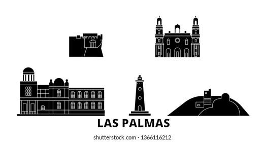 Spain, Las Palmas flat travel skyline set. Spain, Las Palmas black city vector illustration, symbol, travel sights, landmarks.