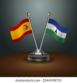 Spain and Lesotho table flags relation  with gradient backgrund. Vector Illustration
