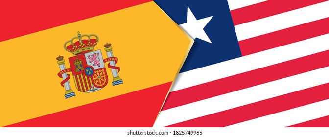 Spain and Liberia flags, two vector flags symbol of relationship or confrontation.