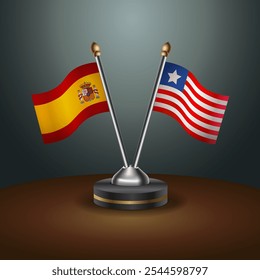 Spain and Liberia table flags relation  with gradient backgrund. Vector Illustration