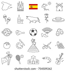 Spain Line Icon Set.Vector