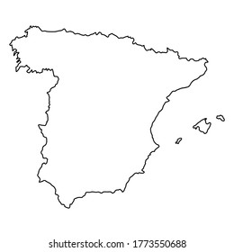 Spain line map shape vector. Spain country silhouette illustration isolated on white.
