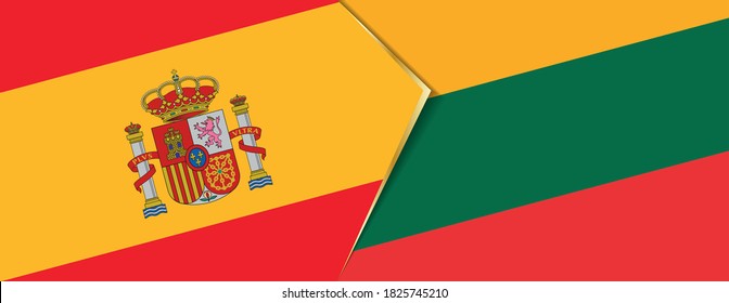 Spain and Lithuania flags, two vector flags symbol of relationship or confrontation.