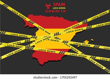 spain lockdown due to coronavirus crisis covid-19 disease.under lockdown with spain map 