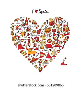 Spain love, art heart shape. Sketch for your design