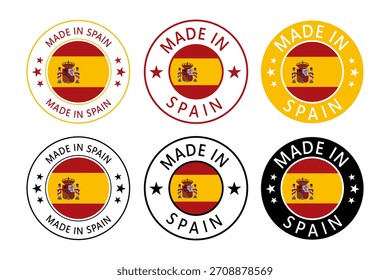 Spain Made in Stamp in circle with flag Vector template on white background