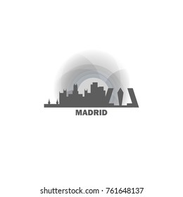Spain Madrid black white sunrise sunset city panorama landscape horizon buildings skyline flat icon logo