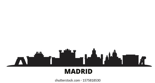 Spain, Madrid city skyline isolated vector illustration. Spain, Madrid travel black cityscape