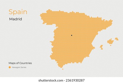 Spain, Madrid. Creative vector map. Maps of Countries, Western Europe, Hexagon Series.