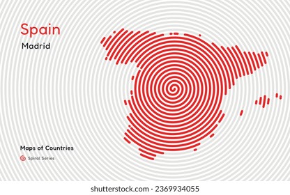 Spain, Madrid. Creative vector map. Maps of Countries, Western Europe. Spiral, fingerprint series