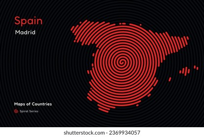 Spain, Madrid. Creative vector map. Maps of Countries, Western Europe. Spiral, fingerprint series