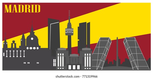 Spain. Madrid skyline. Travel and tourism background. Vector illustration