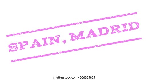 Spain Madrid watermark stamp. Text caption between parallel lines with grunge design style. Rubber seal stamp with scratched texture. Vector violet color ink imprint on a white background.