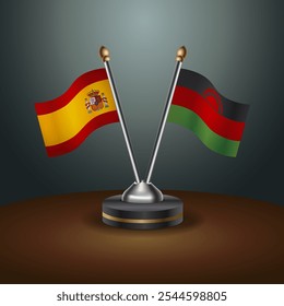 Spain and Malawi table flags relation  with gradient backgrund. Vector Illustration