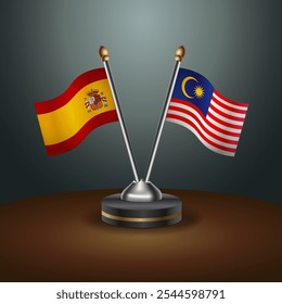 Spain and Malaysia table flags relation  with gradient backgrund. Vector Illustration