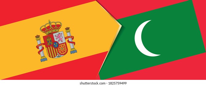 Spain and Maldives flags, two vector flags symbol of relationship or confrontation.